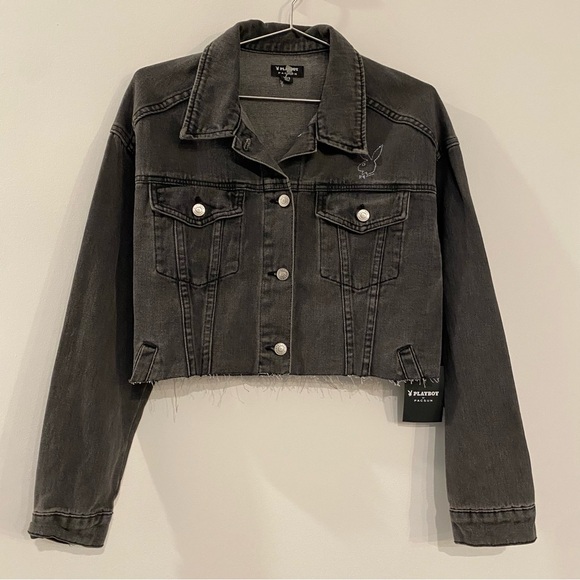 Playboy Jan 1986 Andy Warhol Cover Grey Bunny Distressed Rhinestone Denim Jacket - Picture 5 of 16